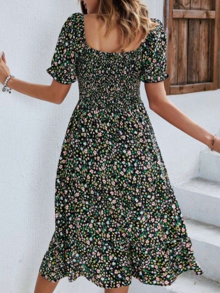 Bohemia floral puff sleeve flounce sleeve dress - image 3