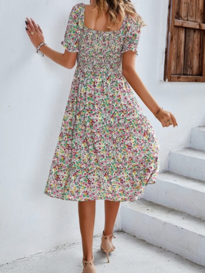 Bohemia floral puff sleeve flounce sleeve dress - image 4