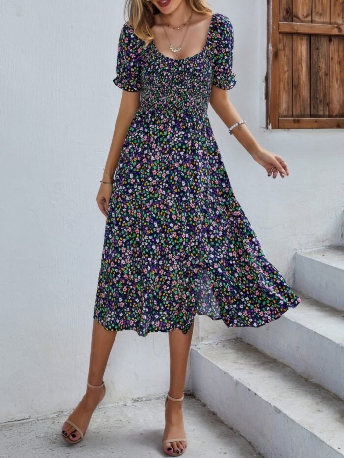 Bohemia floral puff sleeve flounce sleeve dress - image 7