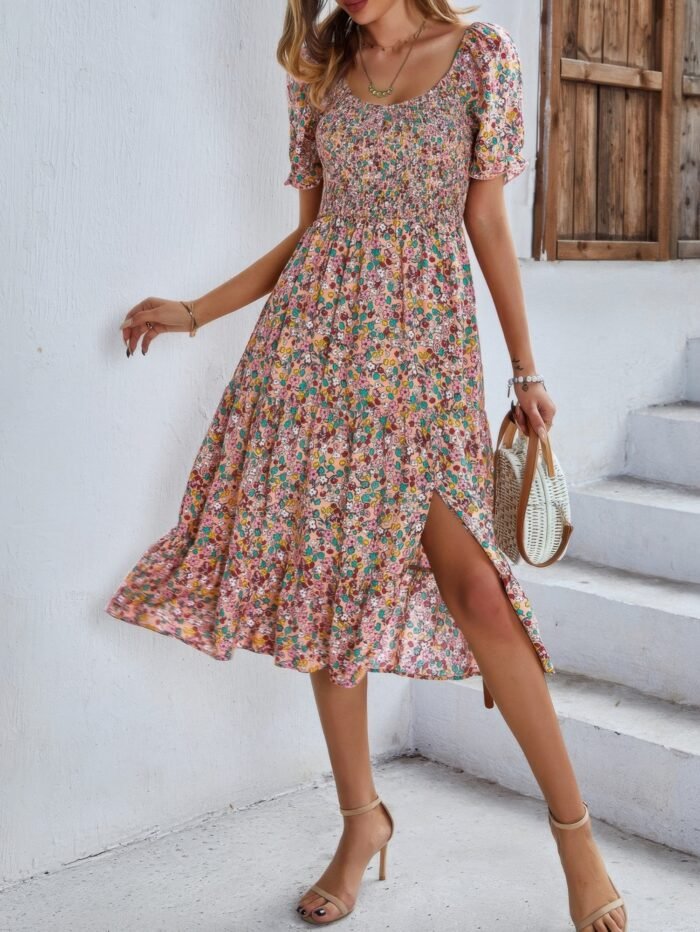 Bohemia floral puff sleeve flounce sleeve dress - image 11