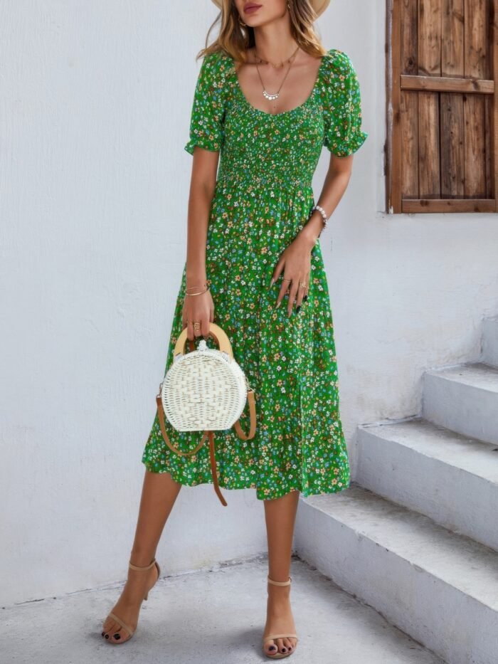 Bohemia floral puff sleeve flounce sleeve dress - image 13