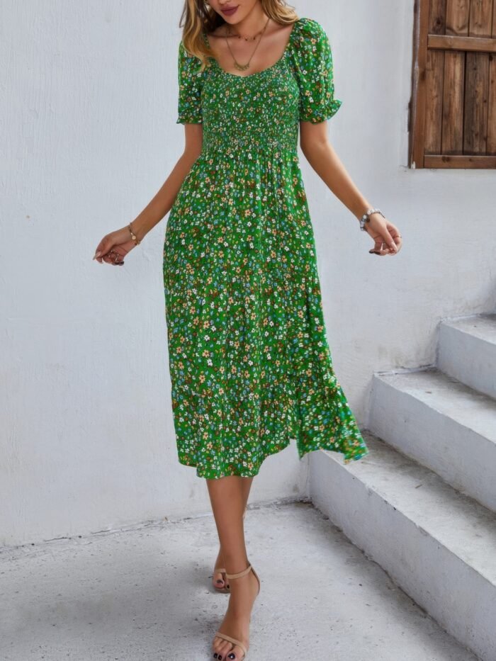 Bohemia floral puff sleeve flounce sleeve dress - image 14