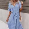 Floral V Neck Short Sleeve Dress