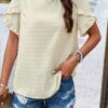 Crewneck Chiffon Polka Dot Ruffle Short Sleeved To