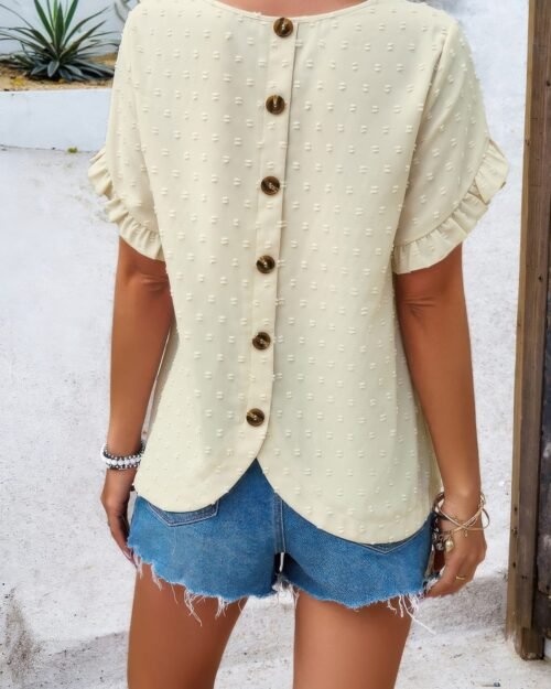 crewneck chiffon polka dot ruffle short sleeved to