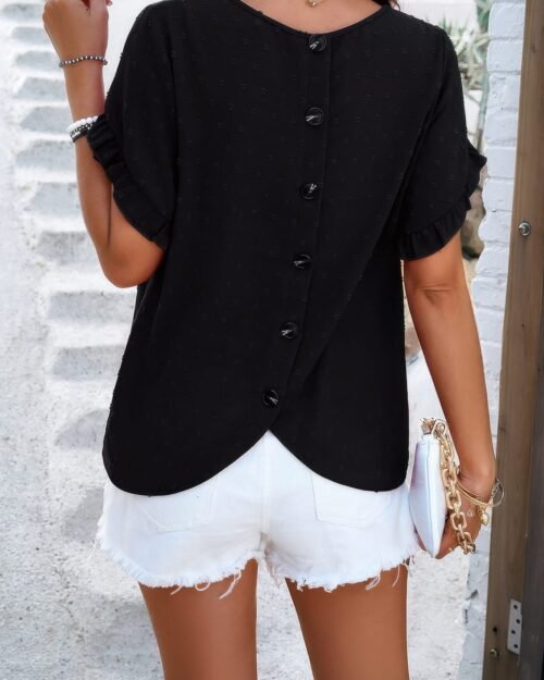 crewneck chiffon polka dot ruffle short sleeved to