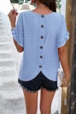 Crewneck Chiffon Polka Dot Ruffle Short Sleeved To