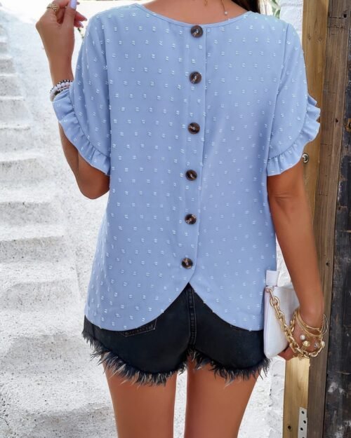 crewneck chiffon polka dot ruffle short sleeved to