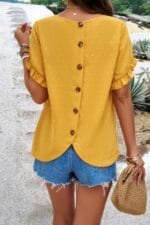 Crewneck Chiffon Polka Dot Ruffle Short Sleeved To