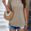 Pure Color Hollow Out Sleeve Round Neck T Shirt