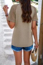 Pure Color Hollow Out Sleeve Round Neck T Shirt - Image 3