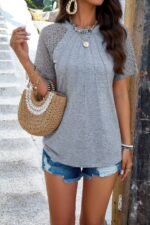 Pure Color Hollow Out Sleeve Round Neck T Shirt - Image 12