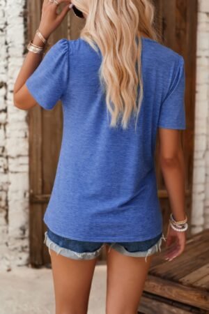 Crew Neck Short Sleeve Pleated Elegant Tee T Shirt Crew Neck Short Sleeve Pleated Elegant Tee T Shirt