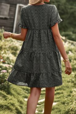 Floral Polka Dots Boat Neck Loose A Line Midi Dres