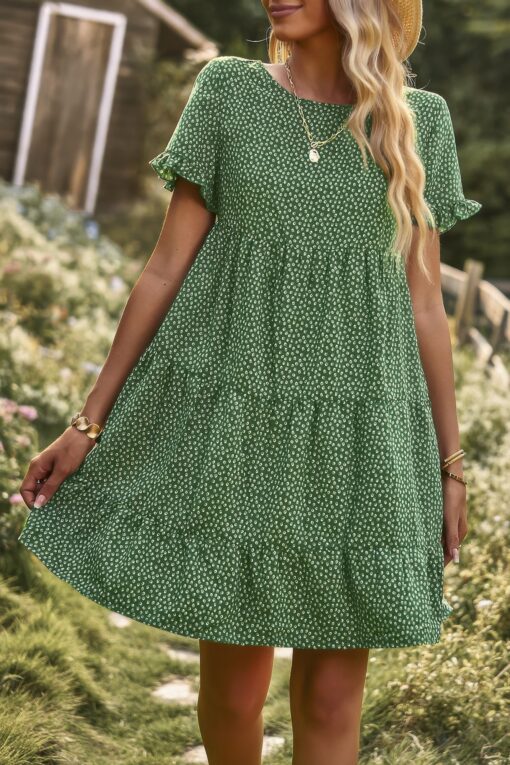 Floral Polka Dots Boat Neck Loose A Line Midi Dres - Image 4