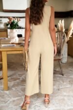 V Neck Button Sleeveless Wide Pockets Jumpsuit - Image 11