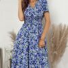 Bohemian Floral V Neck High Waist Midi Dress