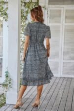 Deep V Neck Floral Boho Ruffle Short Sleeve Dress - Image 5