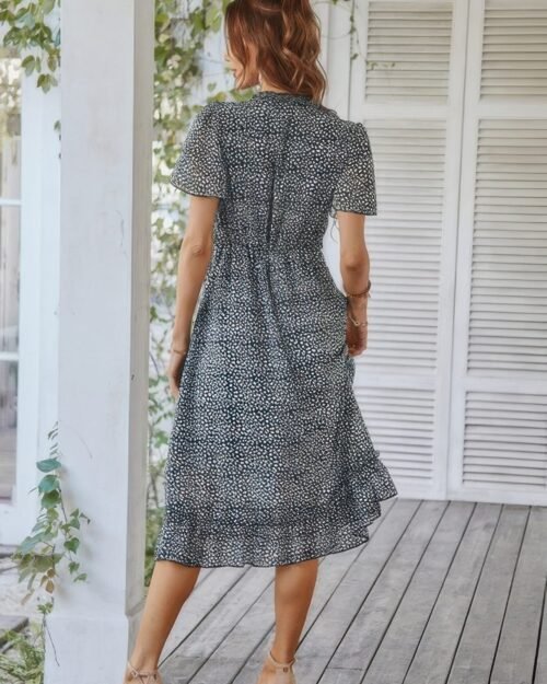 deep v neck floral boho ruffle short sleeve dress