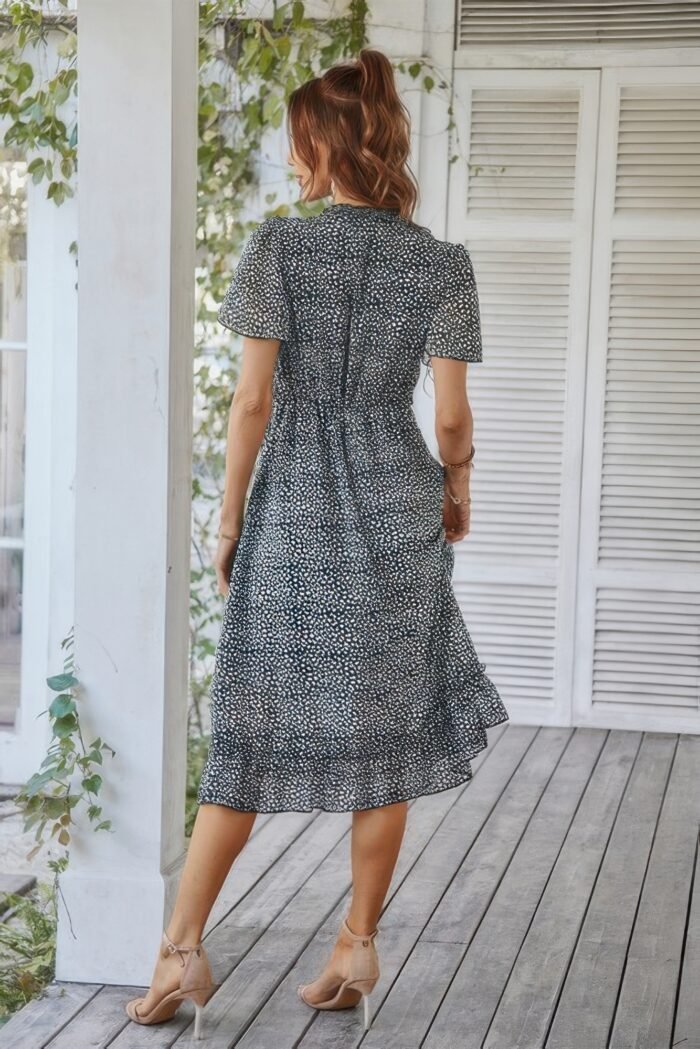 Deep v neck floral boho ruffle short sleeve dress - image 5