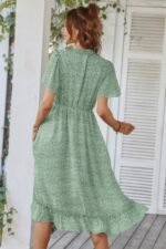 Deep V Neck Floral Boho Ruffle Short Sleeve Dress - Image 7