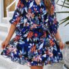 Floral V Neck Waist Tie Ruffle Hem Wrap Dress