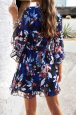Floral V Neck Waist Tie Ruffle Hem Wrap Dress - Image 4