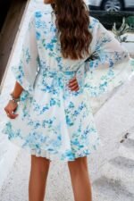 Floral V Neck Waist Tie Ruffle Hem Wrap Dress - Image 16