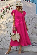 Solid Swiss Dot Ruffle Hem Belt Midi Dress - Image 7