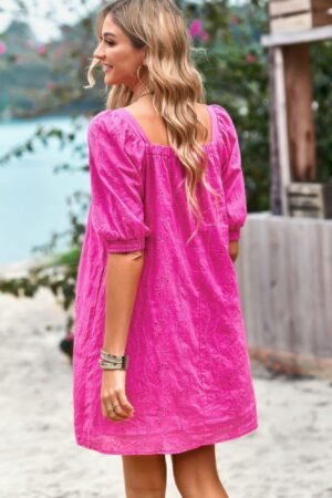 Square Neck Short Bubble Sleeve Babydoll Dress