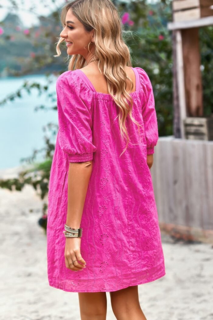 Square neck short bubble sleeve babydoll dress - image 6