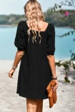 Square Neck Short Bubble Sleeve Babydoll Dress - Image 12
