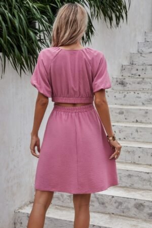 Pink Two Piece Skirt Set – Crop Top & Mini Skirt