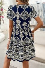 Deep V Neck Allover Print Ruffle Tassel Dress - Image 6