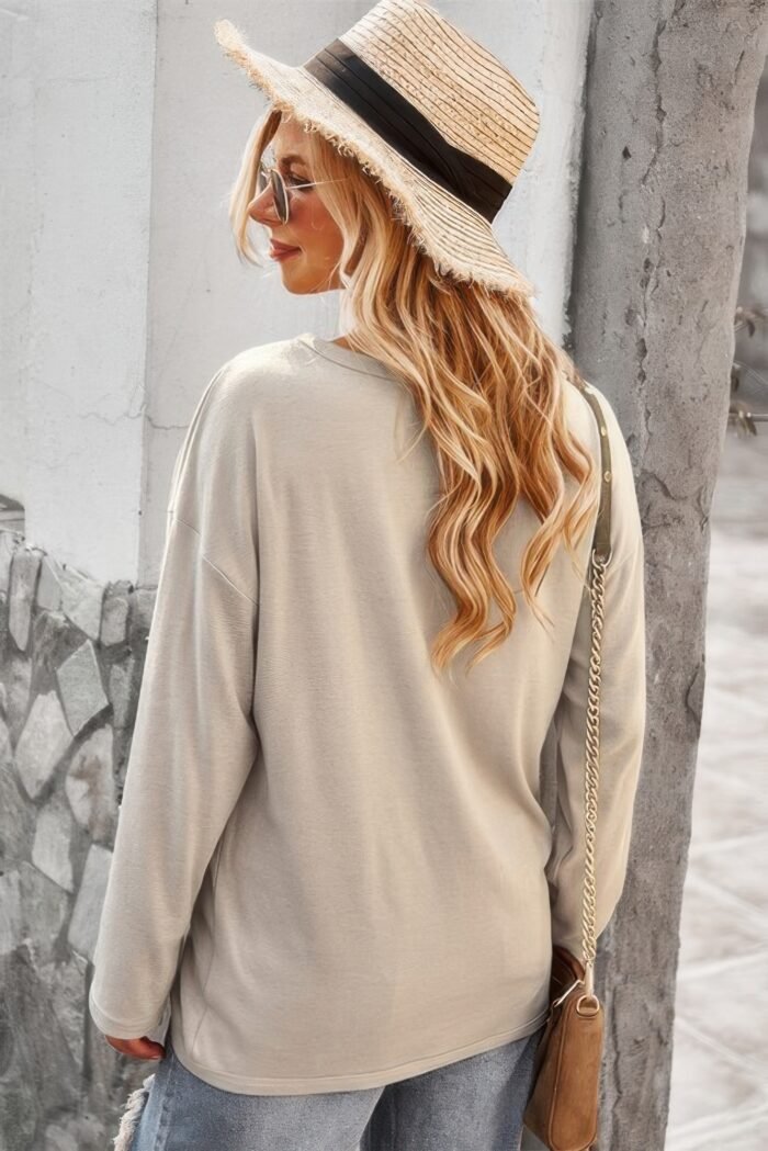 Round neck solid button top - image 3