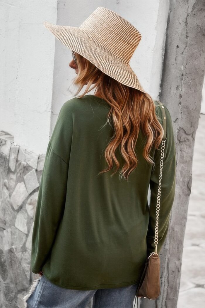 Round neck solid button top - image 5