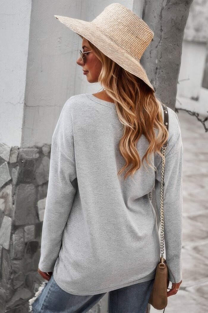 Round neck solid button top - image 7