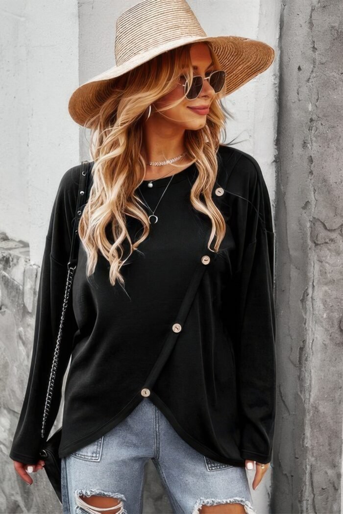 Round neck solid button top - image 8
