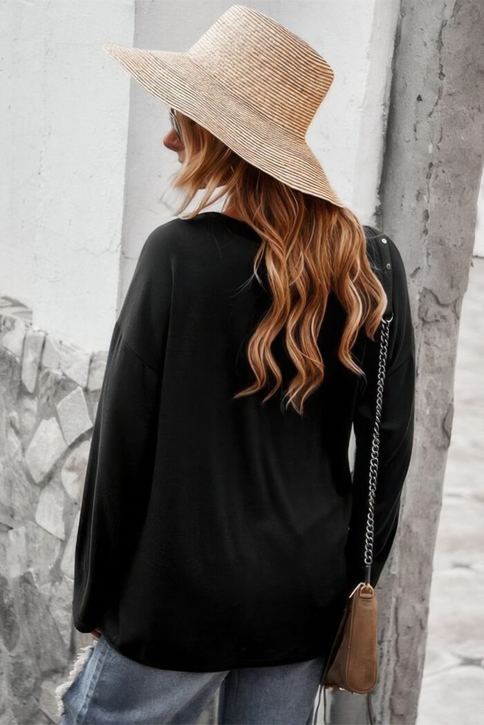 Round neck solid button top - image 9