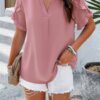 V Neck Ruffle Sleeve Flowy Loose Shirt