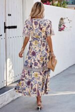Floral Print Lace Trim Cross Belt A Line Dress - Image 8