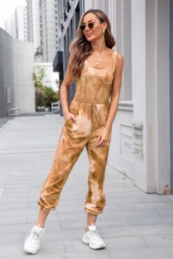 Tie Dye Sleeveless Elastic Wasit Pocket Jumpsuit