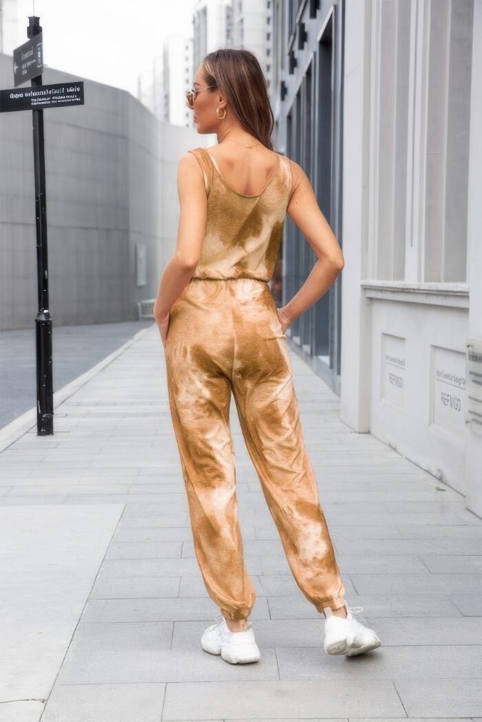 Tie dye sleeveless elastic wasit pocket jumpsuit - image 3