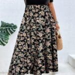 Plus Floral Print Elastic Fit High Waist Dress