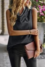 Animal Print Scarf Collar Sleeveless Loose Top - Image 4