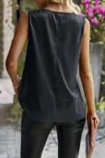 Animal Print Scarf Collar Sleeveless Loose Top - Image 5