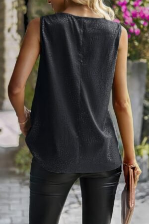 Animal Print Scarf Collar Sleeveless Loose Top