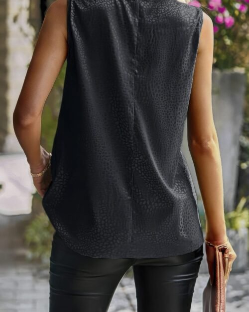 animal print scarf collar sleeveless loose top