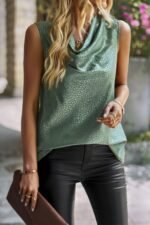 Animal Print Scarf Collar Sleeveless Loose Top - Image 6