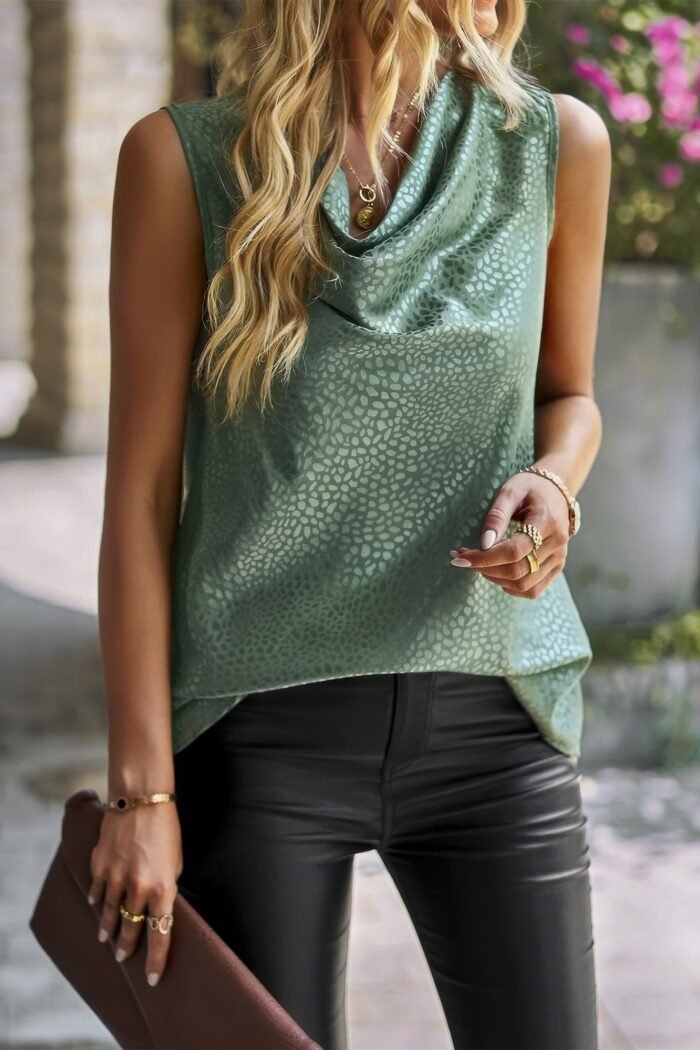 Animal print scarf collar sleeveless loose top - image 6